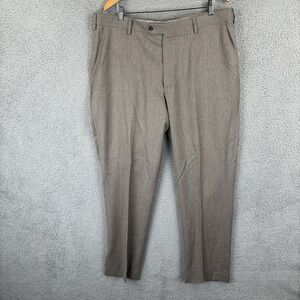 Berle Dress Pants Mens 38x30 Tan Brown 100% Flannel Wool Flat Front Trousers
